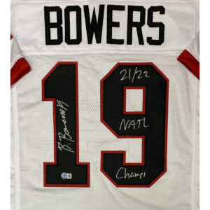 Brock Bowers Autographed White Georgia Style Jersey w/ 21/22 Natl Champs - Beckett Authentication
