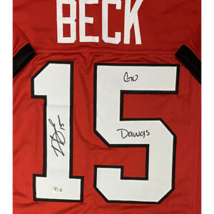 Carson Beck Autographed Georgia Bulldog Custom Red Jersey w/ Go Dawgs - Beckett Authentication