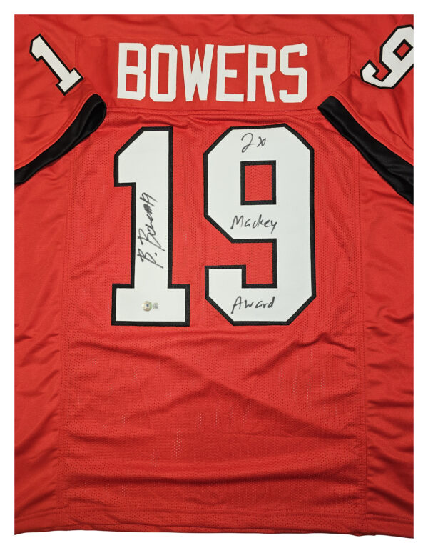 Brock Bowers Autographed Georgia Style Red Jersey w/ 2x Mackey Award- Beckett Authentication