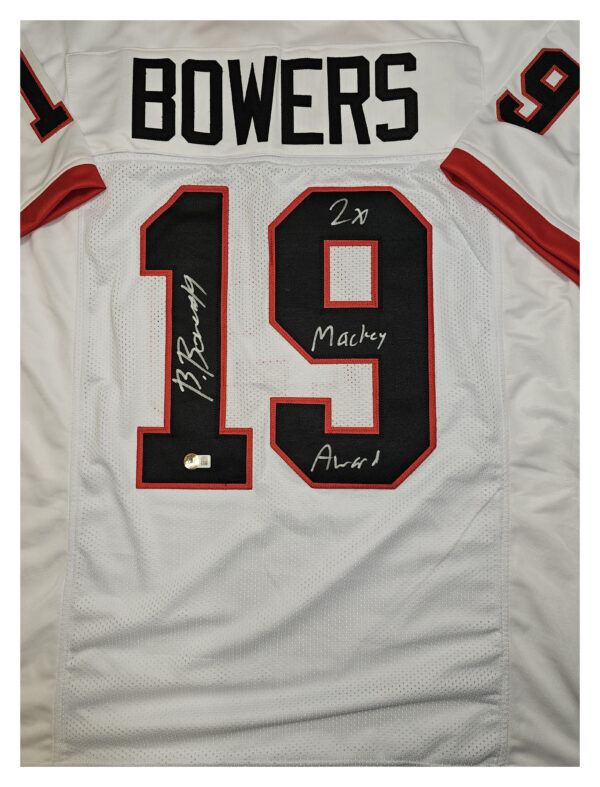 Brock Bowers Autographed Georgia Style White Jersey w/ 2x Mackey Award- Beckett Authentication