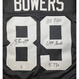 Brock Bowers Autographed | Las Vegas Raiders | Black Jersey w/ NFL Records Insc | Beckett COA